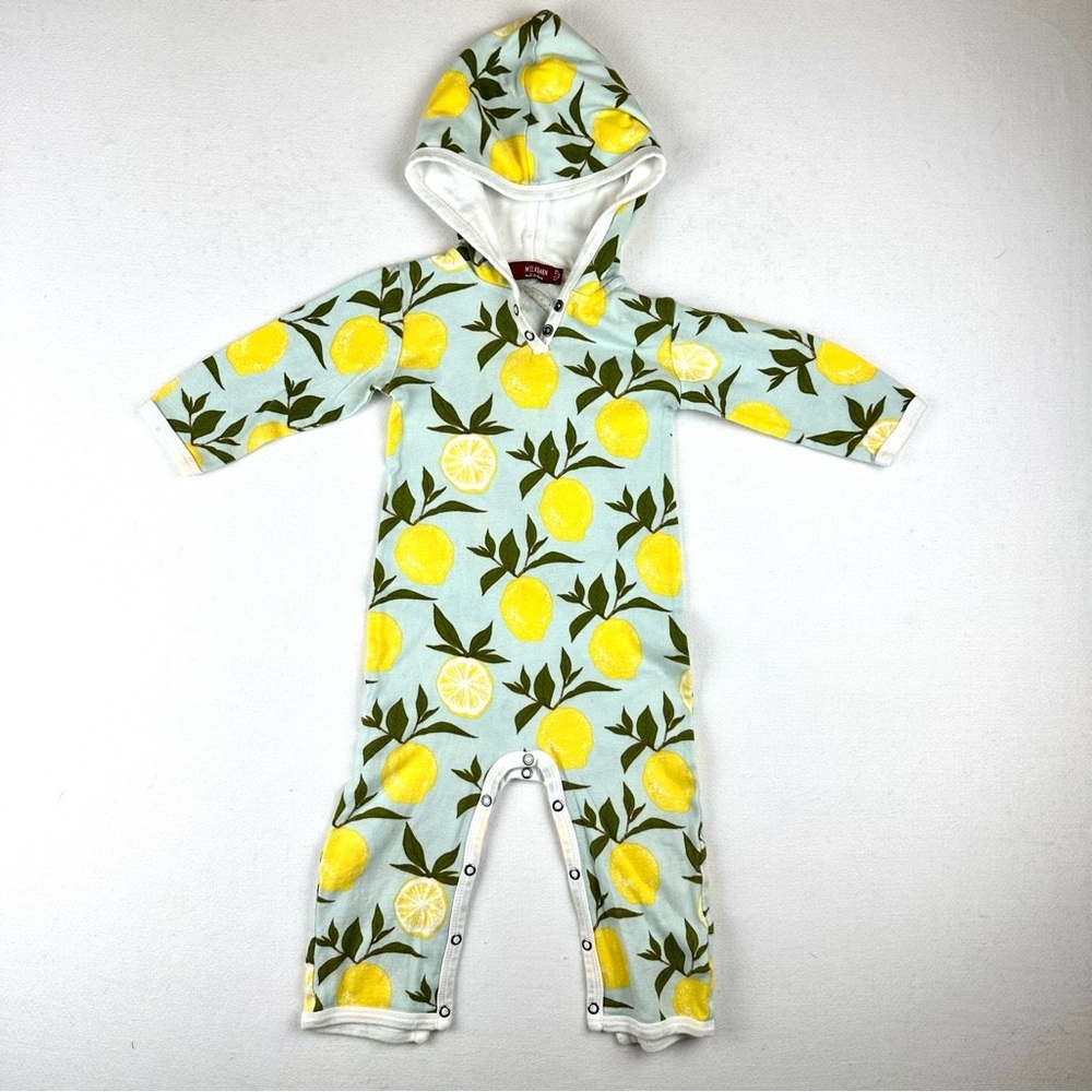MilkBarn Lemon Organic Cotton Hooded One Piece 12/18M Romper